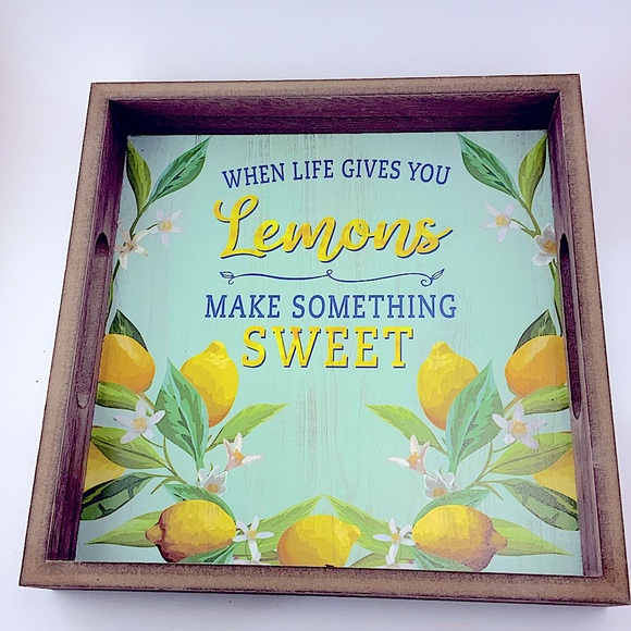 Variety WS Other - Square Wood Tray Lemons When Life Gives You Lemons Make Something Sweet Country